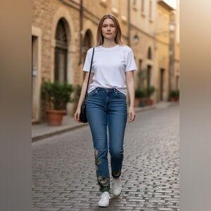 Dana Buchman Vintage Buona Denim Leg Screen Print Jeans NWT